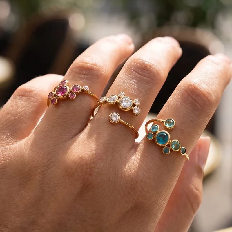 Cincin Boleh Laras Zirkonia Kubik Berwarna-warni