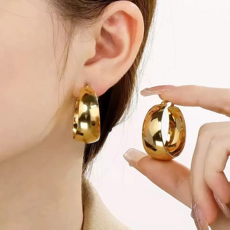 Anting-anting Bulat Hoop Keluli Tahan Karat Emas