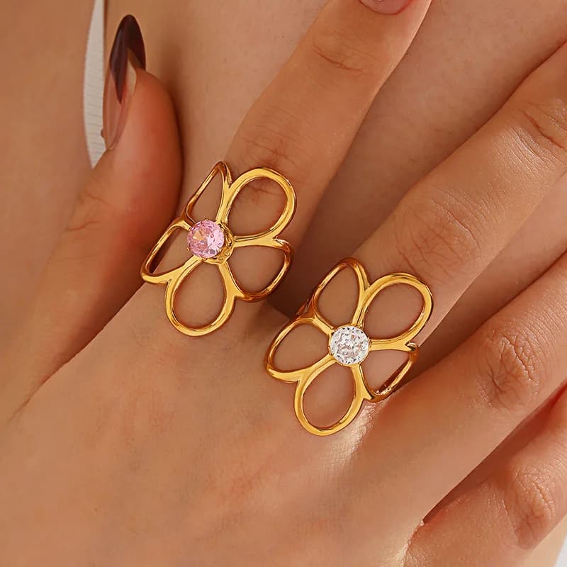 Cincin Boleh Laras Bunga Cubic Zirconia