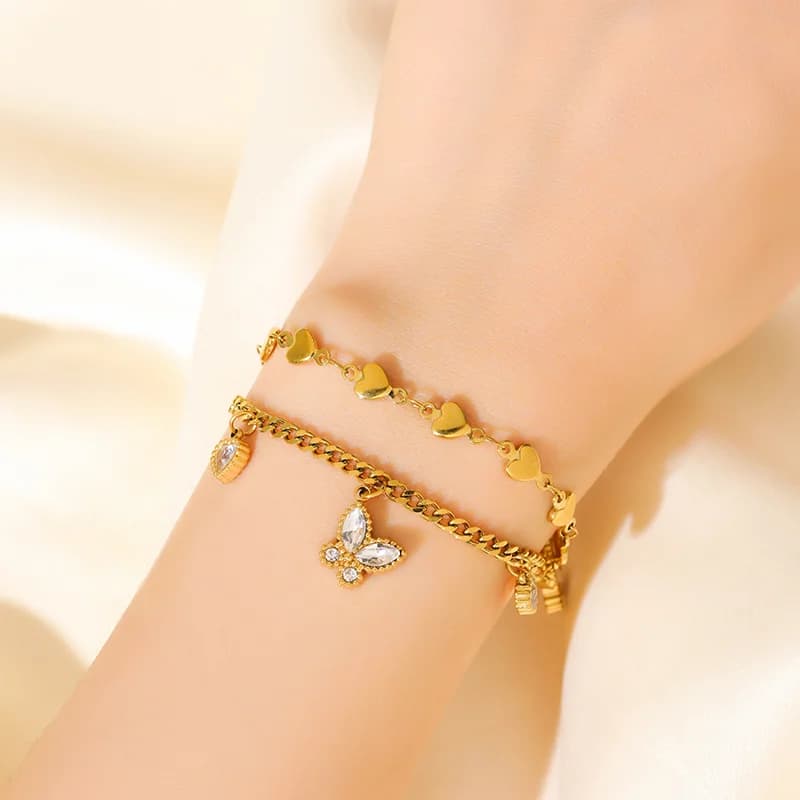 Gelang Rantai Pergelangan Tangan Charm Bertekstur Warna Emas