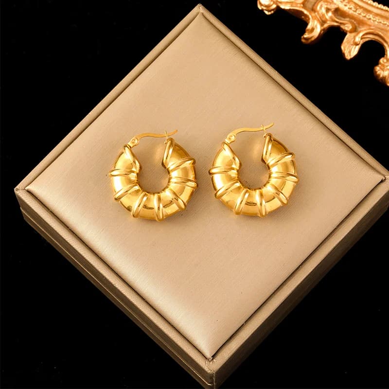 Anting-anting Gelung Permukaan Berkedut, Keluli Tahan Karat Emas