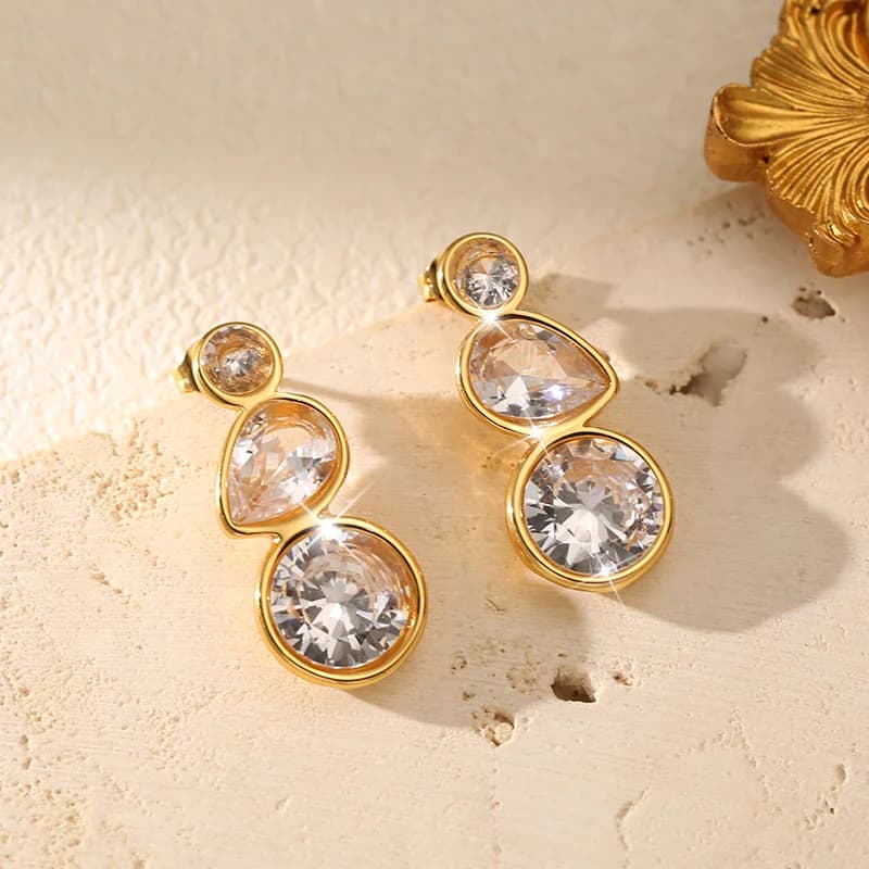 Anting-anting Gantung Kristal Zirkon Keluli Tahan Karat