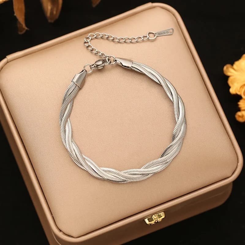 Gelang Rantai Silang Berlapis Tiga Keluli Tahan Karat