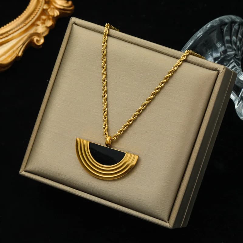Set Kalung Loket Separuh Bulatan Geometri & Anting-anting