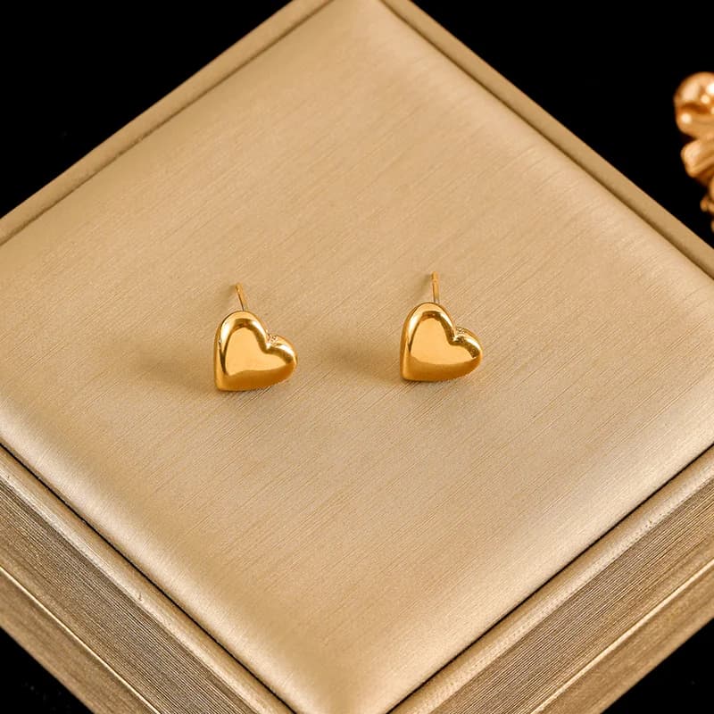 Set Rantai Leher & Anting-anting Hati Berkilat, Perak