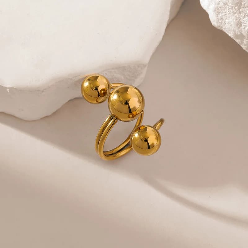 Cincin Terbuka Boleh Laras Berlebihan Keluli Tahan Karat Berlapis Emas
