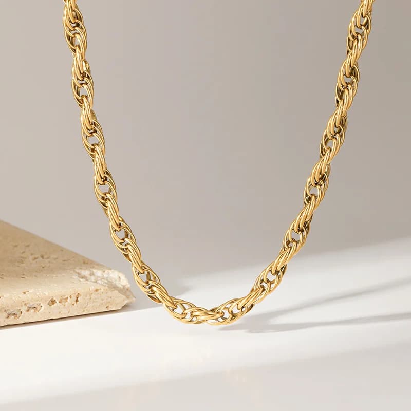 Kalung Leher Rantai Berpilin Gaya Nyata, Plating Emas