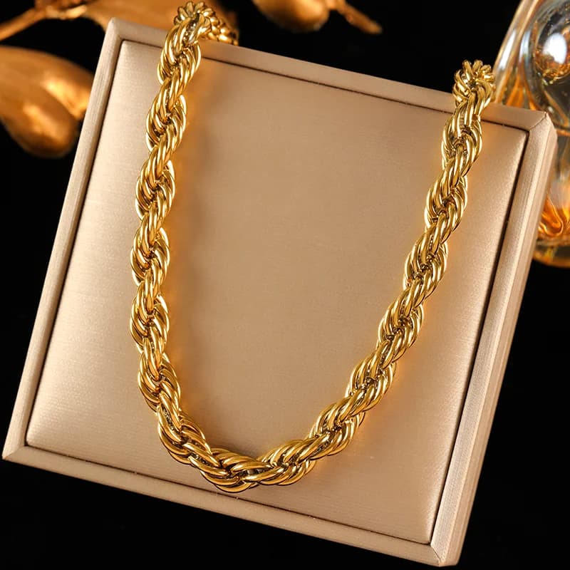 Set Kalung dan Gelang Tangan Rantai Twist Tebal 8mm