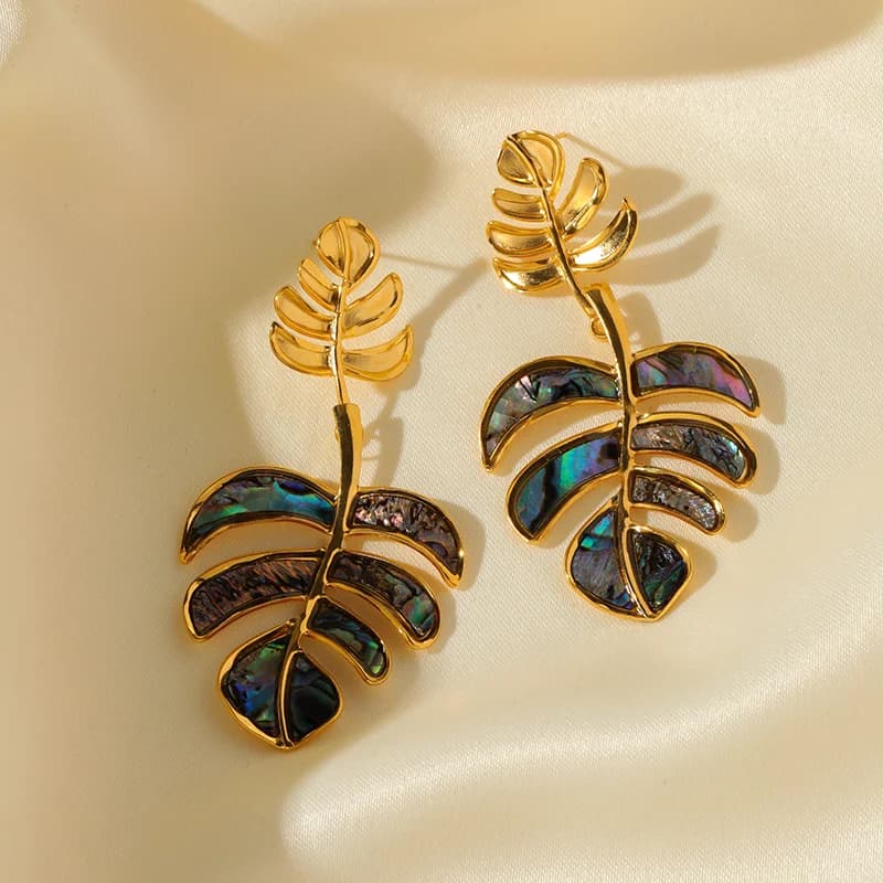 Anting-anting Drop Daun Palma Berlapis Emas