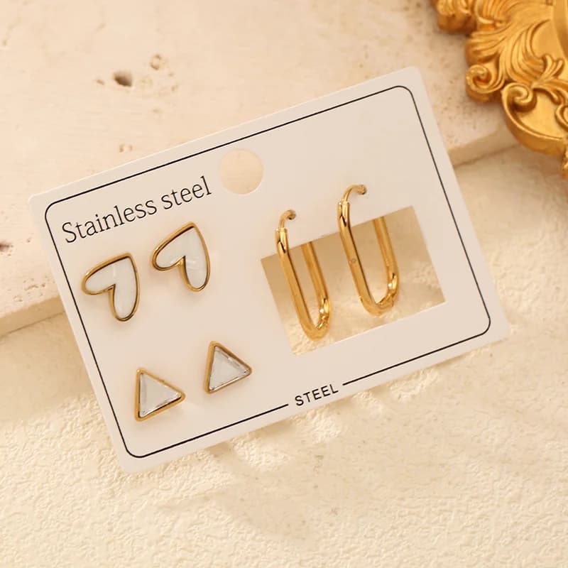 Set Anting-Anting Gelung & Paku Hati Segi Tiga (3 Pasang)
