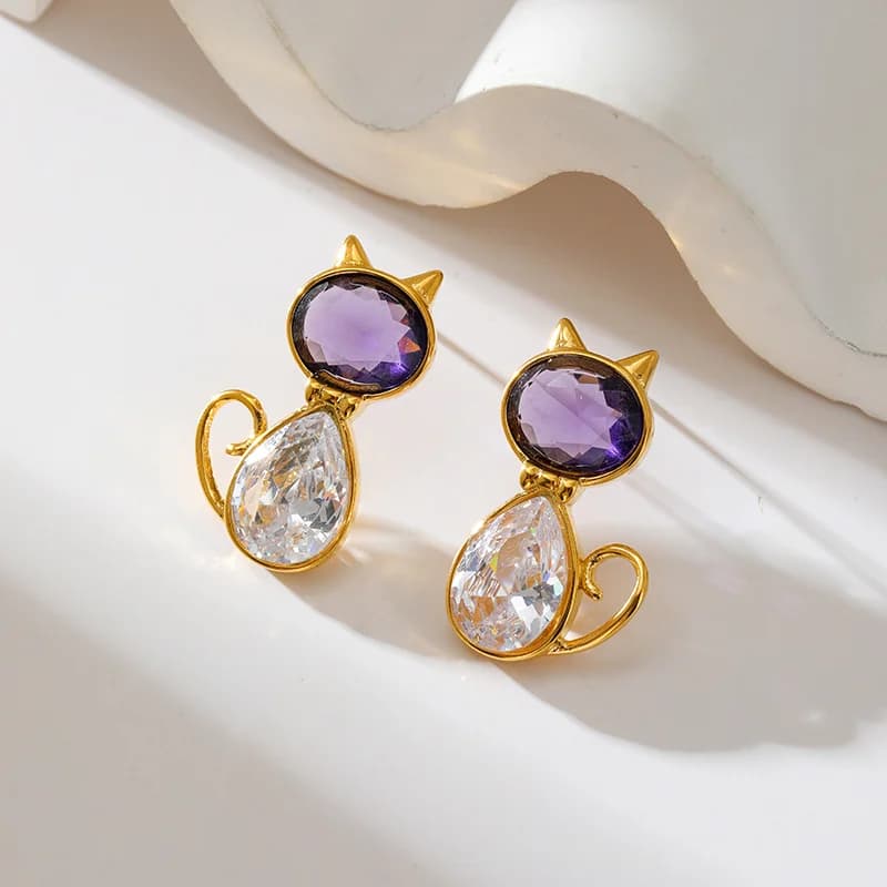 Anting-anting Gantung Kristal Zirkon Keluli Tahan Karat