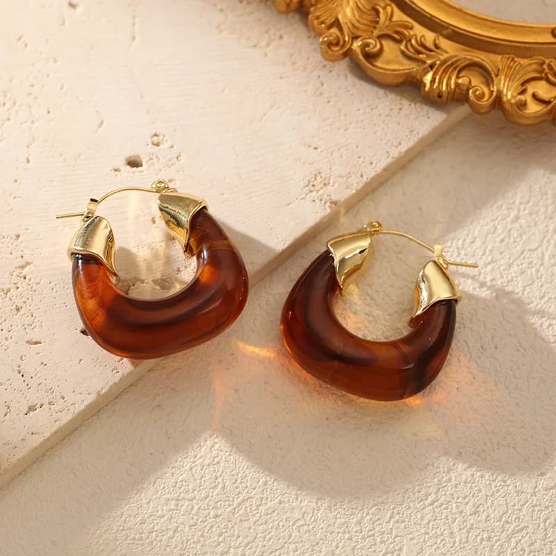 Anting-anting Hoop Resin Bentuk-U Vintage