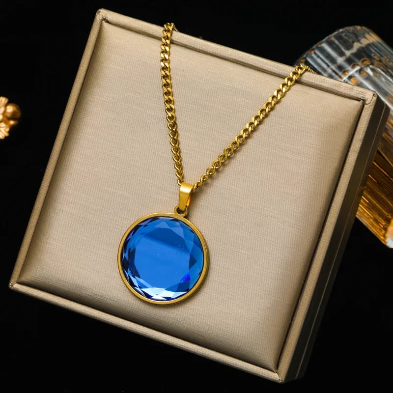 Rantai Leher Choker Loket Kristal Bulat