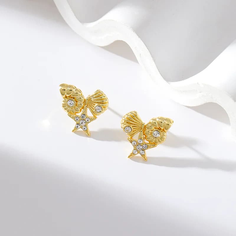 Anting-anting Stud Kerang Bintang Laut Zirkon Keluli Tahan Karat