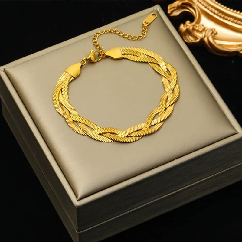 Gelang Tangan Charm Bintang dan Harimau Tutul, Rantai Tebal Keluli Tahan Karat