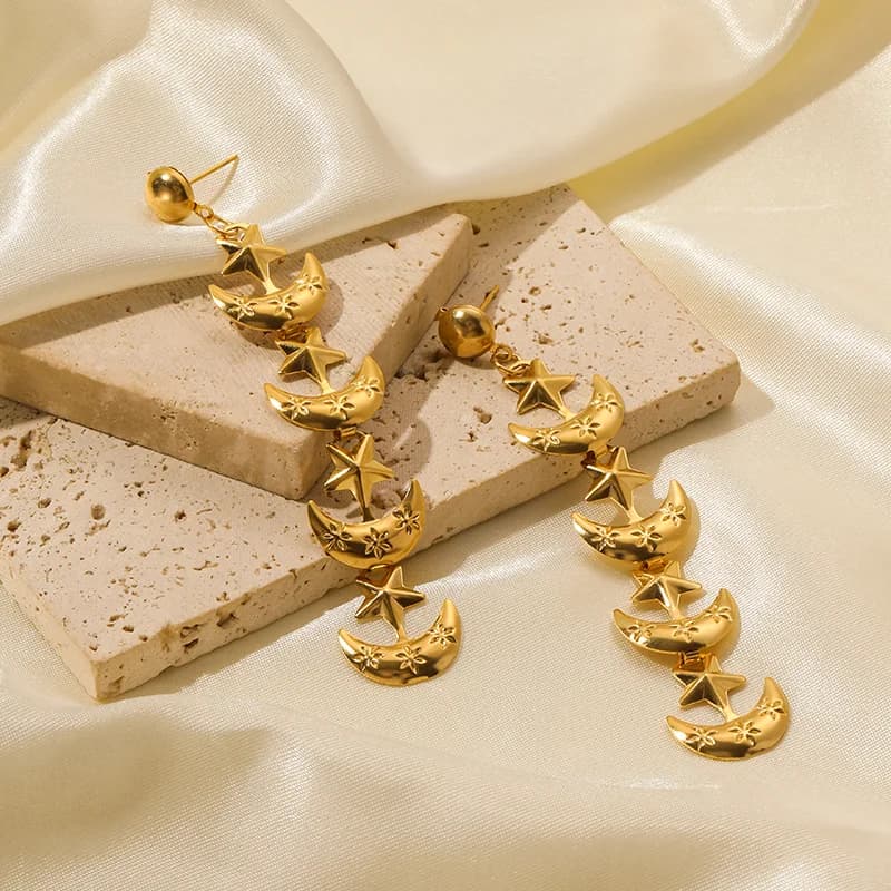 Anting-anting Gantung Panjang Emas Keluli Tahan Karat