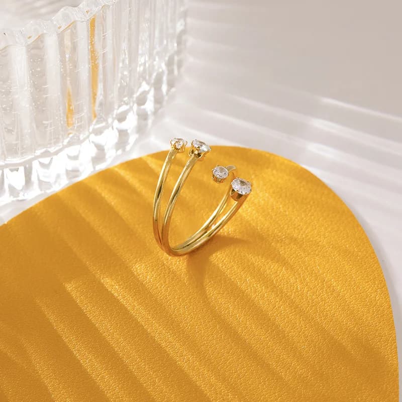 Cincin Gelang Terbuka Zirkon Putih Keluli Tahan Karat