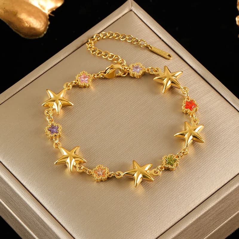 Gelang Charm Bunga & Bintang dengan Mutiara