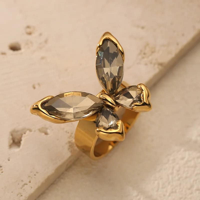 Cincin Boleh Laras Zirkon Kupu-kupu Plating Emas 18K
