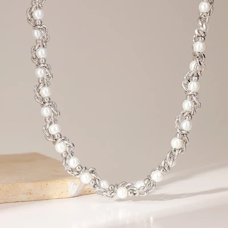Rantai Choker Mutiara Warna Perak