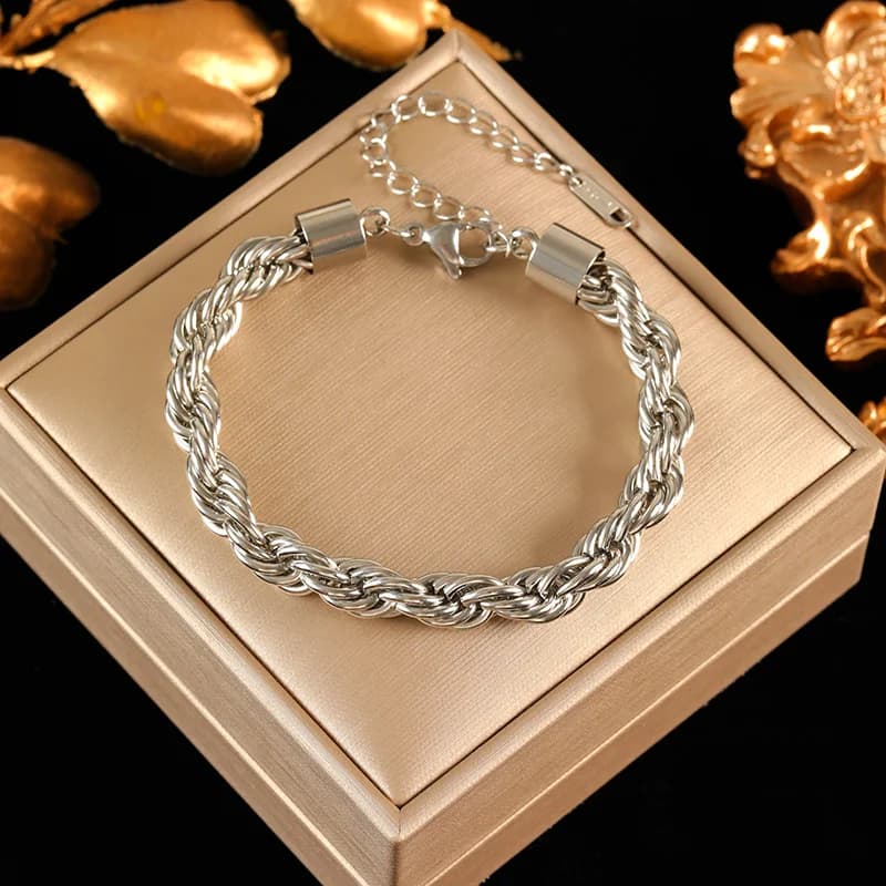 Set Kalung dan Gelang Tangan Rantai Twist Tebal 8mm