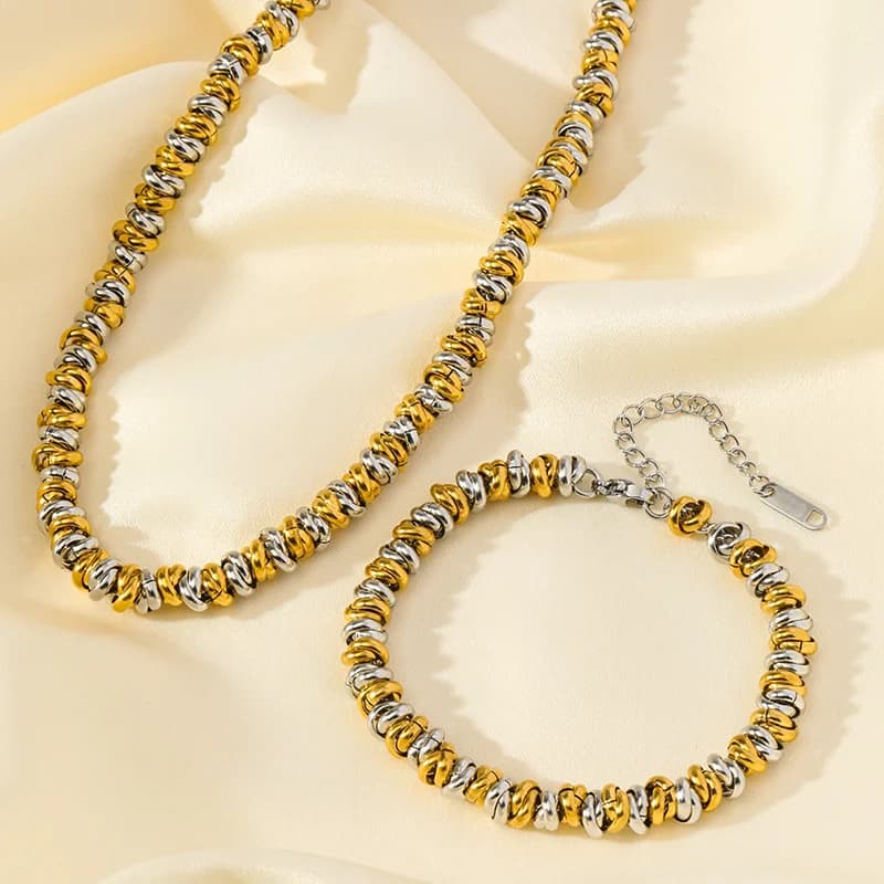 Set Kalung & Gelang Tangan Rantai Dua Warna