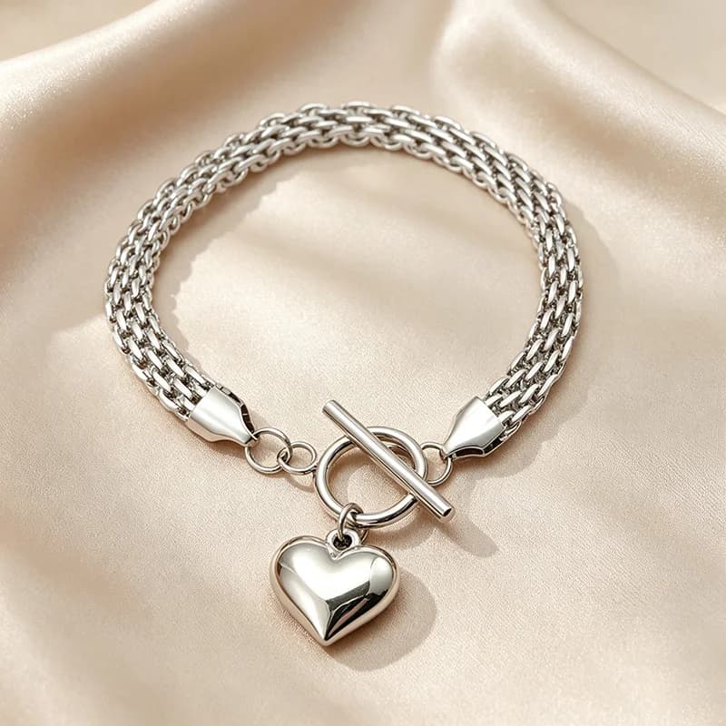 Gelang Bangle Loket Hati Keluli Tahan Karat