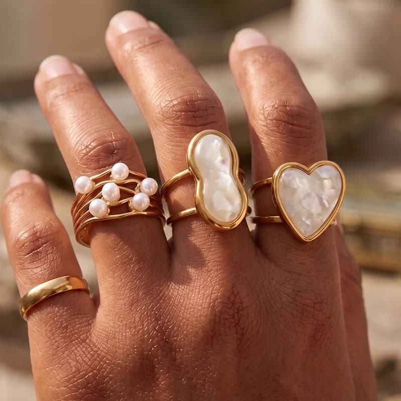 Cincin Boleh Laras Bentuk Hati Mutiara Keluli Tahan Karat