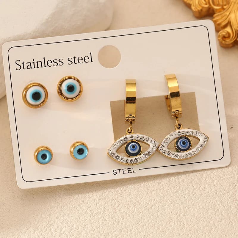 Set Anting Stud Zirkonia Kubik Mata Biru (3 Pasang)