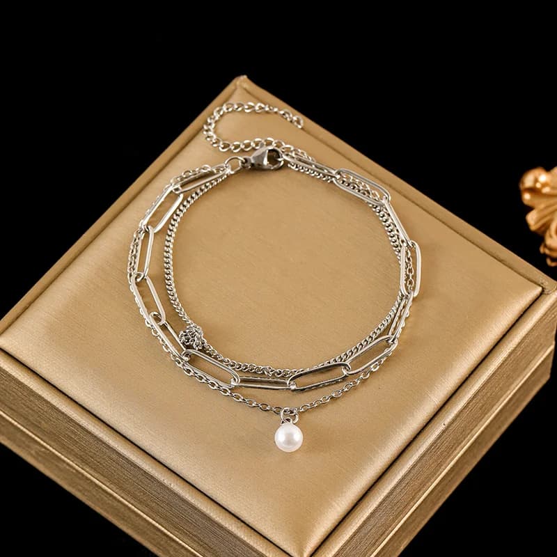 Gelang Bangle Rantai Tebal Keluli Tahan Karat 316L Warna Perak