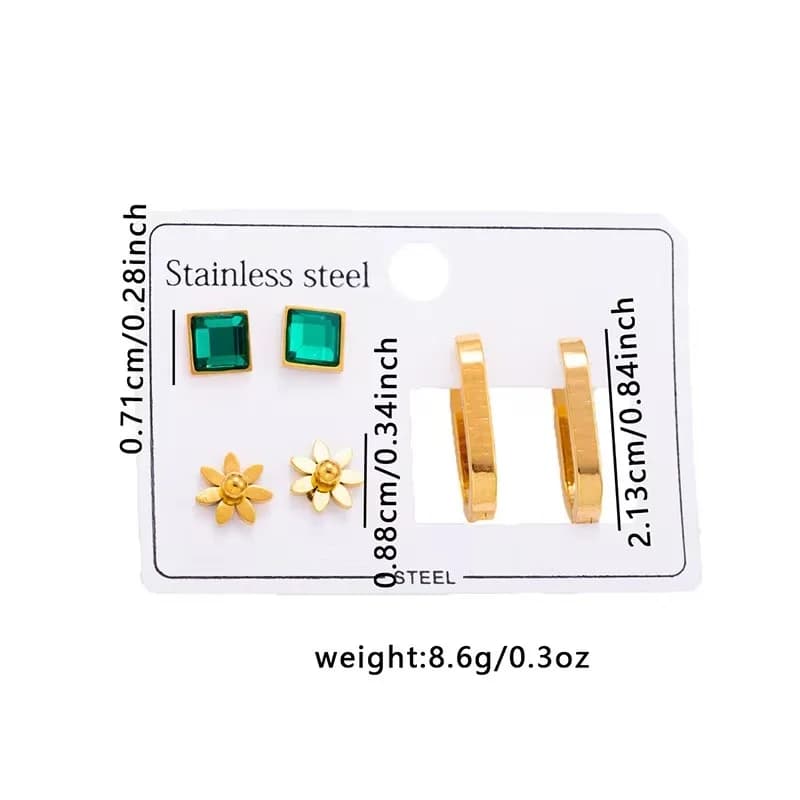 Set Anting-anting Bunga Zirkon Hijau (3 Pasang)