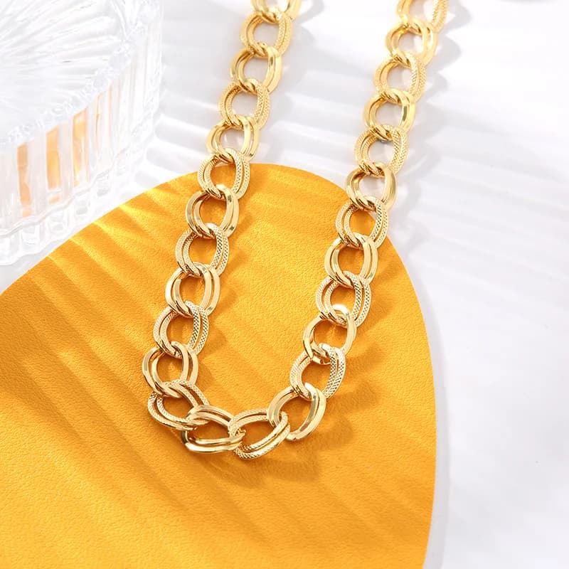 Rantai Leher Link Chain, Berlapis Emas 18K