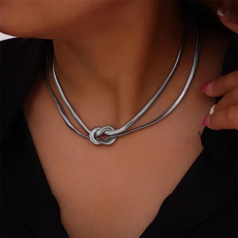 Kalung Choker Rantai Perak Keluli Tahan Karat