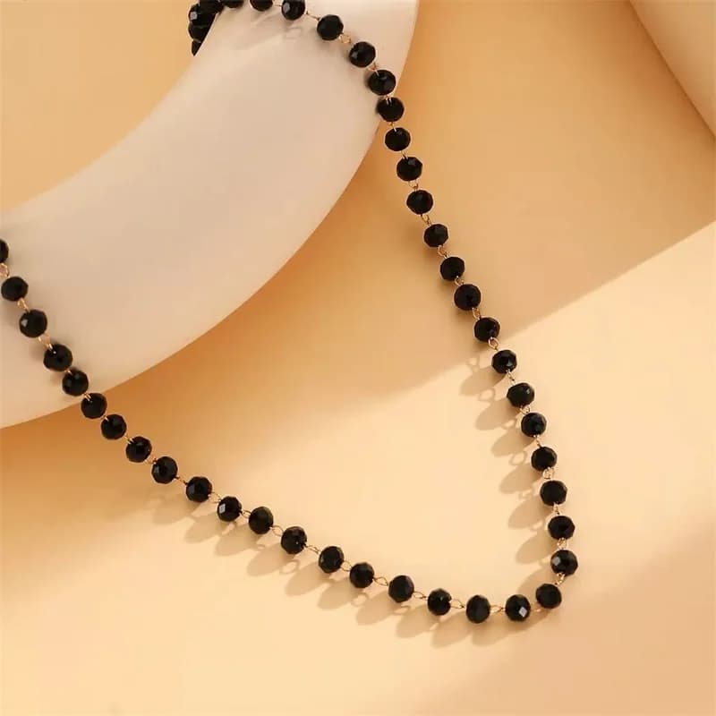 Set Kalung dan Gelang Rantai Manik Hitam
