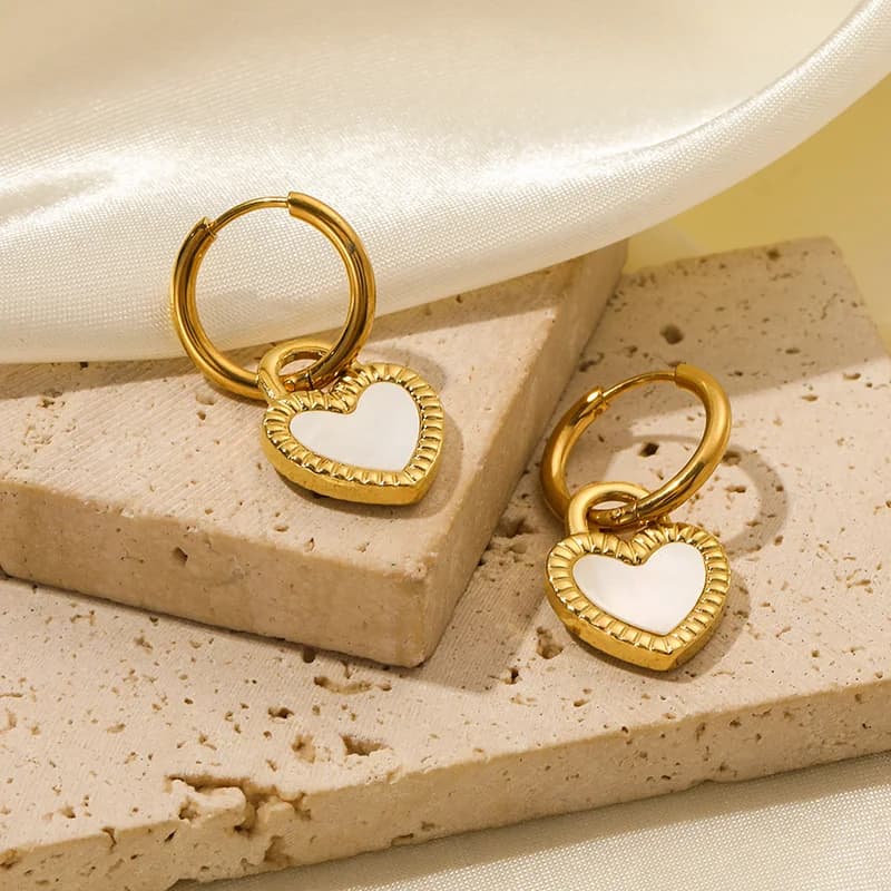 Set Rantai Leher & Anting-anting Hati Berganda Hitam Putih