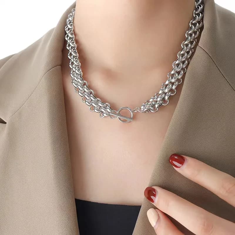 Kalung Choker Rantai Perak Keluli Tahan Karat