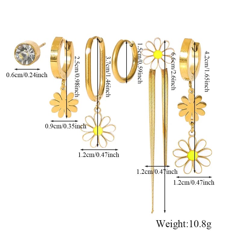 Set Anting-Anting Bunga Daisy, Bersalut Emas 18K