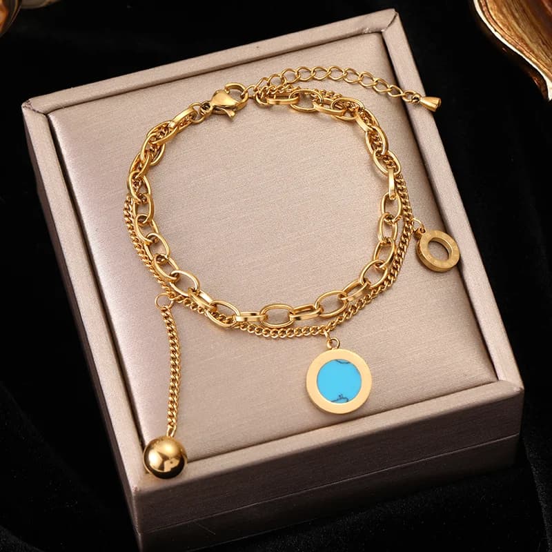 Gelang Bangle Berlapis Emas dengan Charm