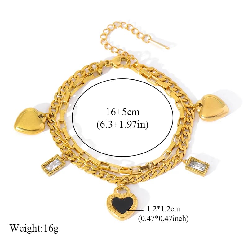 Gelang Charm Hati Boleh Dibalik, Bersalut Emas