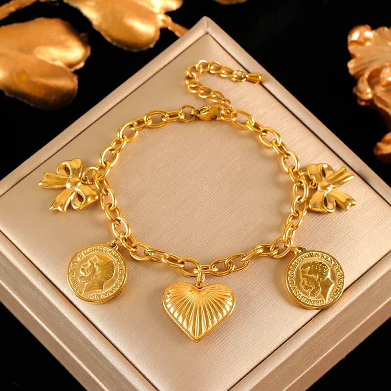 Gelang Charm Matahari Bulan Bintang Laut Emas