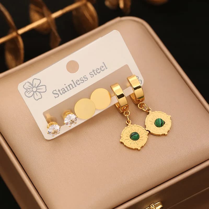 Set Anting-Anting Angka Romawi Bulat Hitam (3 Pasang)