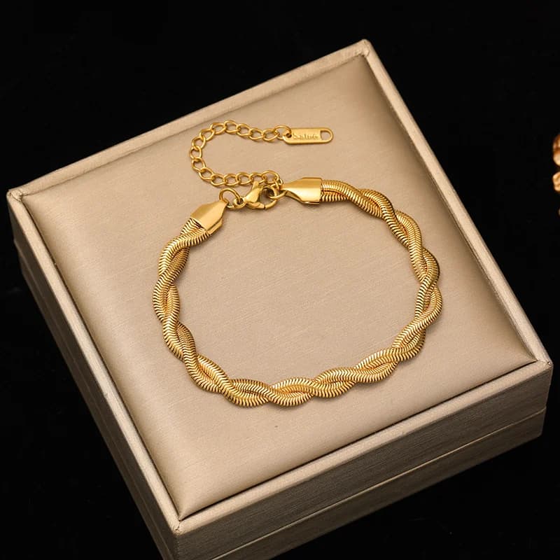 Gelang Rantai Silang Berlapis Tiga Keluli Tahan Karat