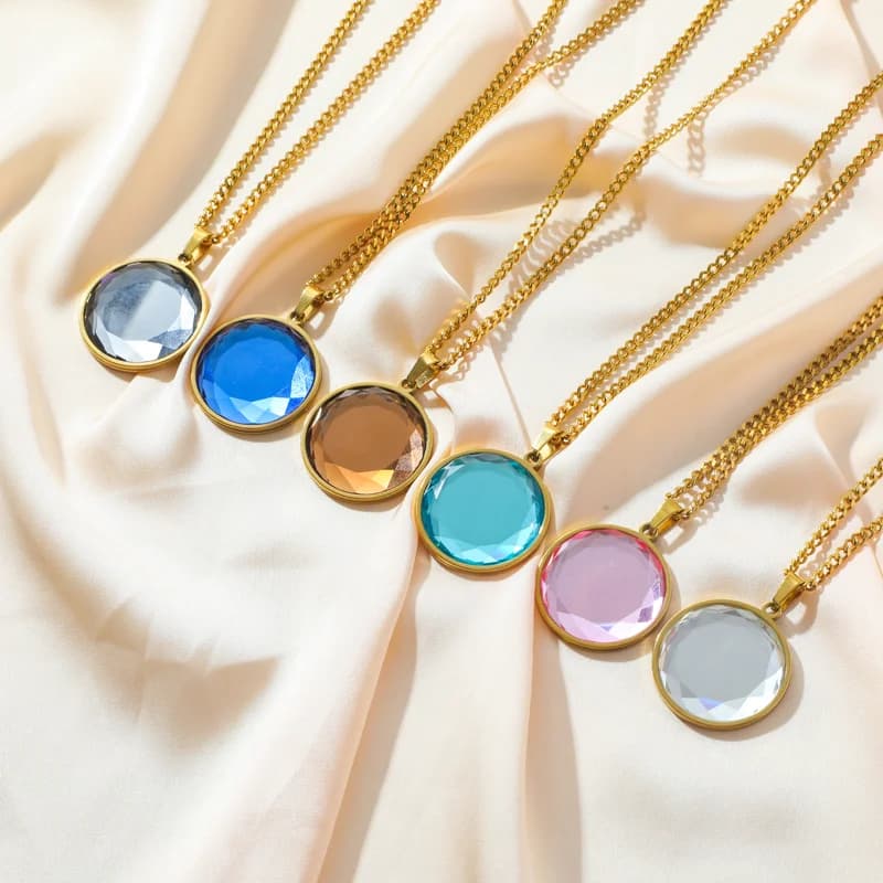 Rantai Leher Choker Loket Kristal Bulat