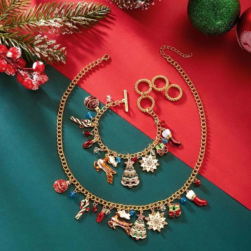 Kalung Loket Pokok Krismas, Serpihan Salji & Rusa
