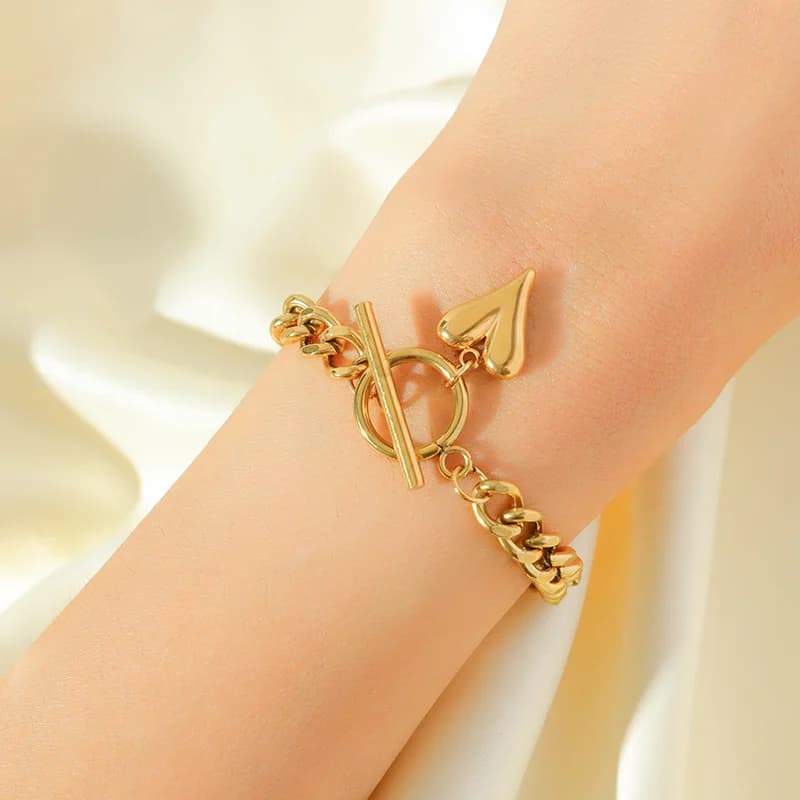 Gelang Loceng Bentuk Hati, Salutan Emas 18K