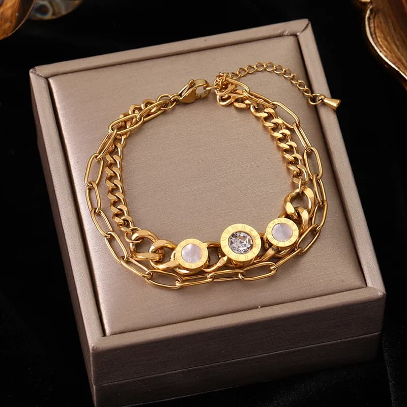 Gelang Pesona Bulatan Geometri Keluli Tahan Karat