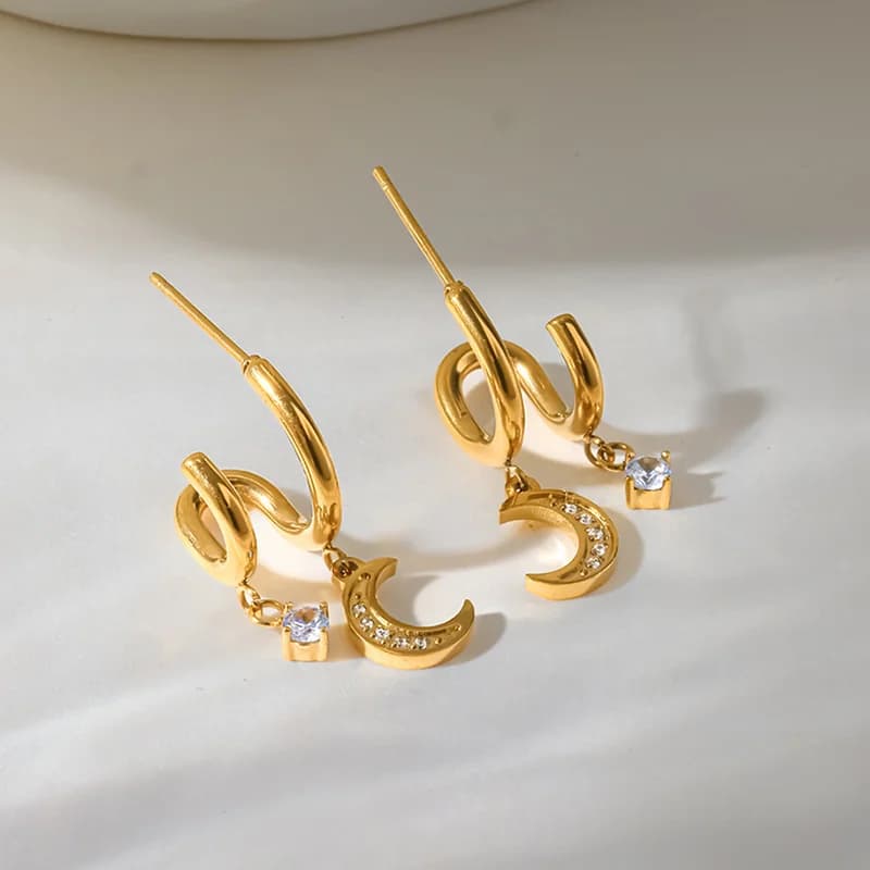 Anting-anting Stud Bulan Zirkon, Keluli Tahan Karat