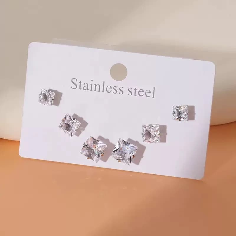 Set Anting-Anting Gelung & Paku Hati Segi Tiga (3 Pasang)