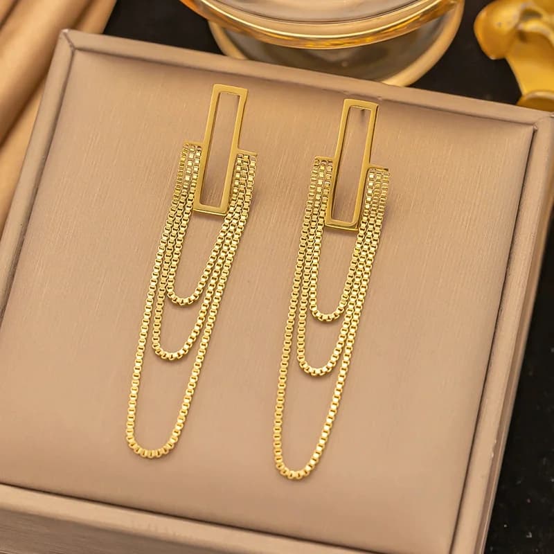 Anting-anting Juntai Tassel Tidak Sekata Keluli Tahan Karat