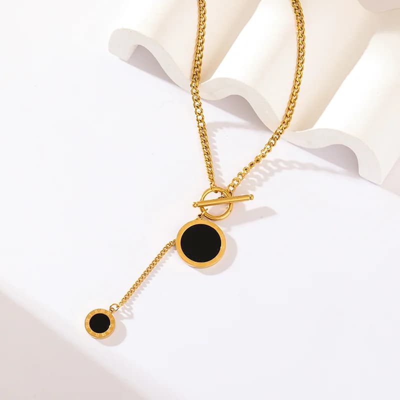 Rantai Leher Loket Bulat Hitam Panjang